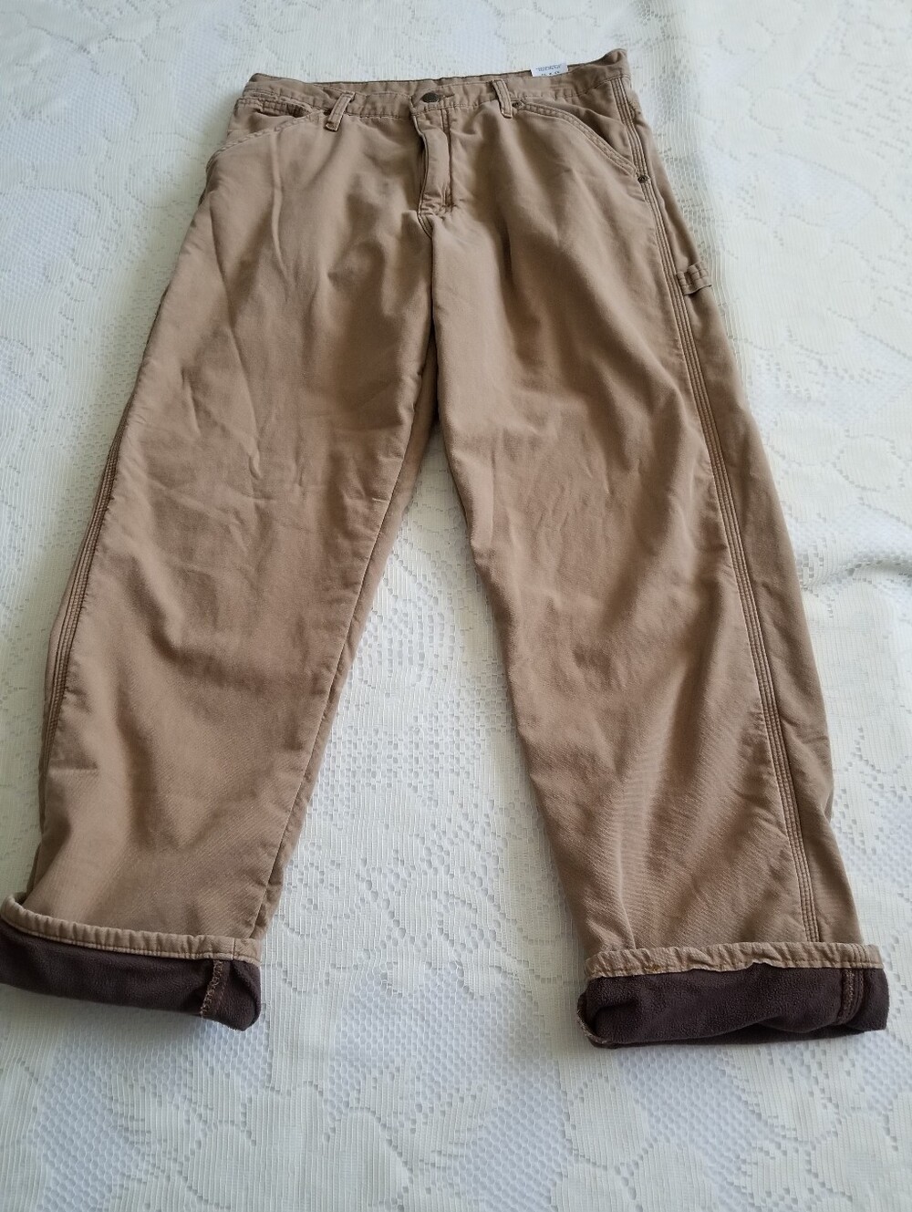 Wrangler Men's Cargo Utility Pants Tan Khaki Fleece Lined 32 x 32